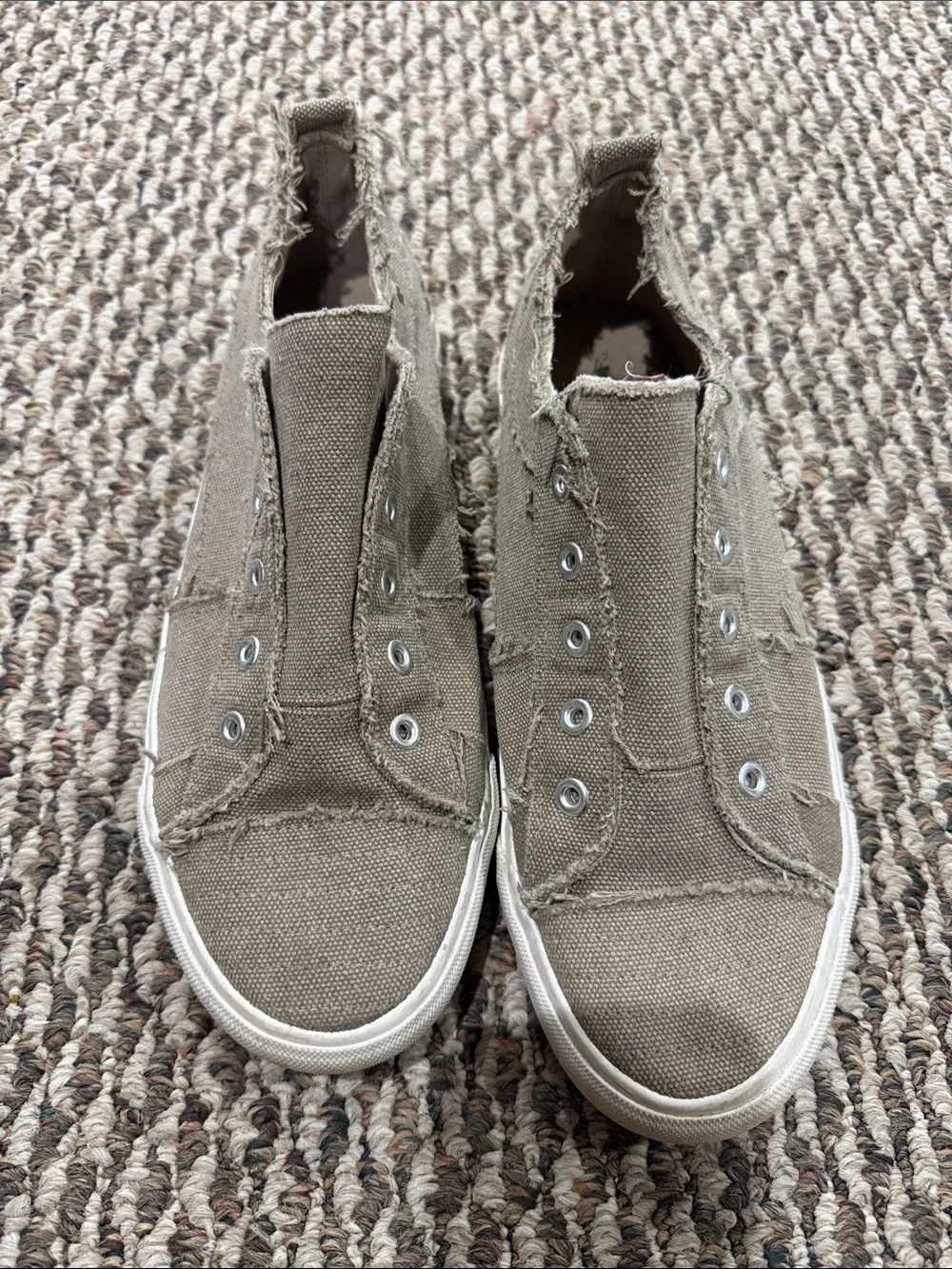 Corkys Frayed Slip-On Canvas Sneakers in Taupe Beige